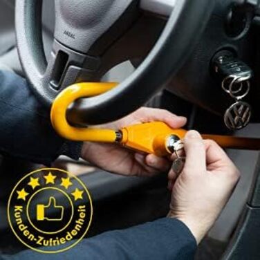 PRETEX блокіратор керма для авто, сталевий замок для керма, універсальний протиугінний пристрій для автомобіля і кемпера, регульований 67-81 см, жовтий