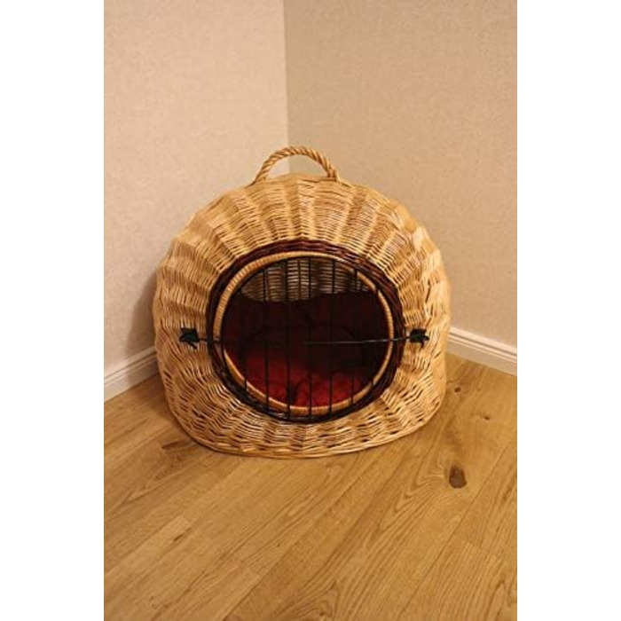 Транспортний кошик для котів та собак з плетіння лози з металевим ґратком та подушкою, XL, XXL (XXL=60x50x52 см)