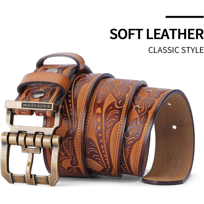 Чоловічий шкіряний ремінь BISON DENIM з класичною пряжкою, міцний, для джинсів, довжина 115 см, підходить для талії 36'-39'