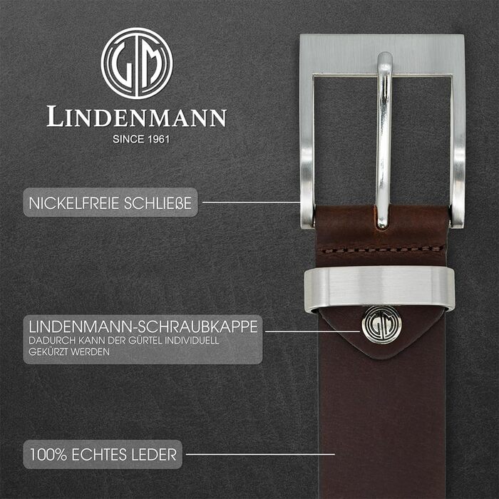 Чоловічий шкіряний ремінь Lindenmann, 40 мм, повноецінна шкіра, темно-коричневий, розмір 105 см, довжина 120 см