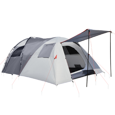 Outsunny 5-Person Tent - Tunnel Tent with Bedroom, Carry Bag, 2000mm Water Column, Mesh Windows, Grey | Aosom