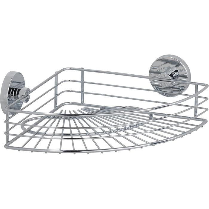 WENKO Vacuum-Loc Corner Shelf Bari, Corner Wall Shelf, Mounting without Drilling with Vacuum, Chrome-plated Metal, 35 x 9 x 22.5 cm