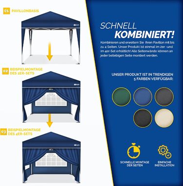 tillvex® for 3x3m Pavilion | Folding Pavilion Side Panels Water-Repellent | Side Windows & Zipper | Side Walls for Garden Tent Party Tent (4x Side Wall, Blue)