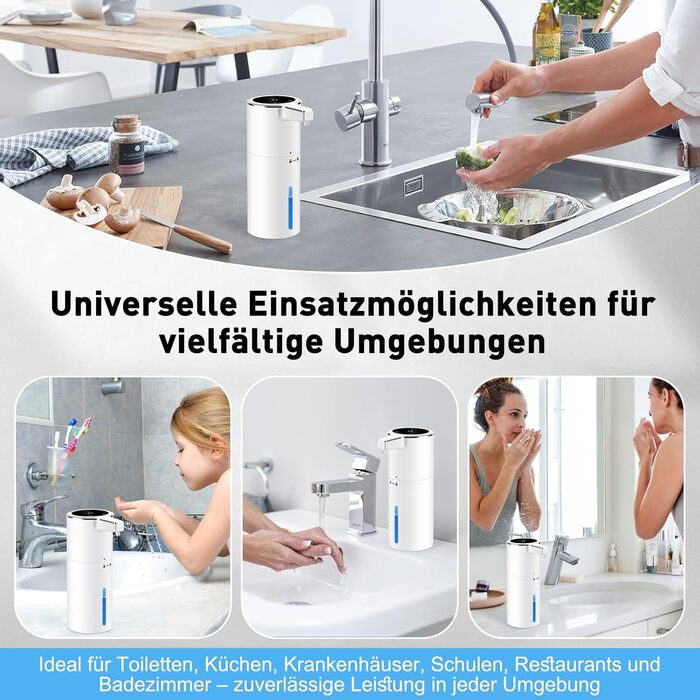 Автоматичний дозатор мила для стін, безконтактний, 400 мл, електричний, з сенсором, USB, перезаряджається, 1800 mAh, для ванної, кухні, офісу (піна, білий). Білий, піна