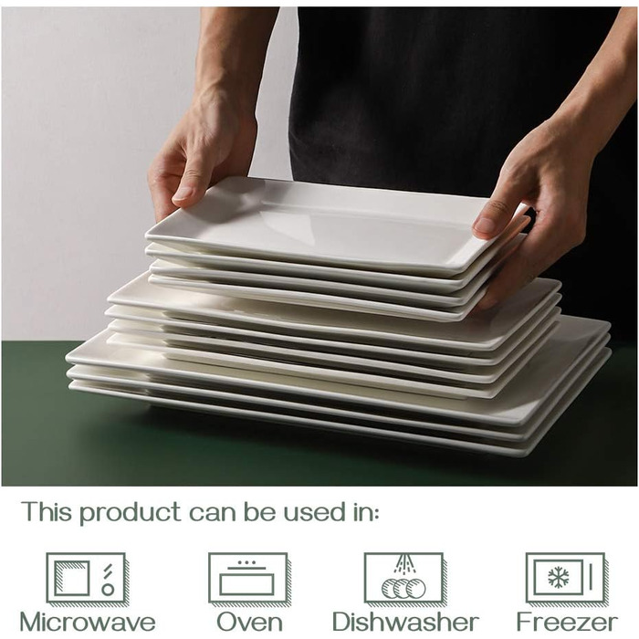 DOWAN Porcelain Serving Platter, 24.6 x 13.7 cm Rectangular Serving Platters 4 Pack, Large White Dessert Plates for Buffets, Sushi, Cakes, Appetizers at Home/in Restaurant