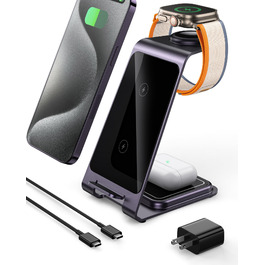 Бездротова зарядка Induktive з підтримкою MagSafe для iPhone 16 Pro/16/16 Pro Max/15 Pro/15/15 Pro Max, Apple Watch 10/Ultra 2/SE/9/8/7/6/5/4/3/2 та AirPods 4/3/2/Pro (фіолетовий)