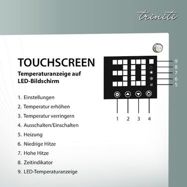 Електричний конвекторний обігрівач TRINITI з термостатом 2000W, скло, LED дисплей, таймер, захист, ролики, білий