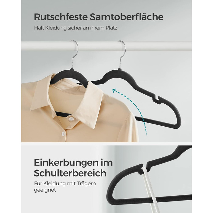 Набір вішалок SONGMICS для одягу, 50 шт., з неслизьким покриттям, для штанів та сорочок, 360° обертання, тонкі, 43 см, CRF029Q05