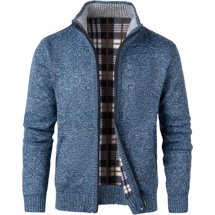 Чоловічий кардиган з флісовою підкладкою: стильна в'язана куртка, спортивна куртка, зимова куртка C-dunkegrau (L, C-blau)