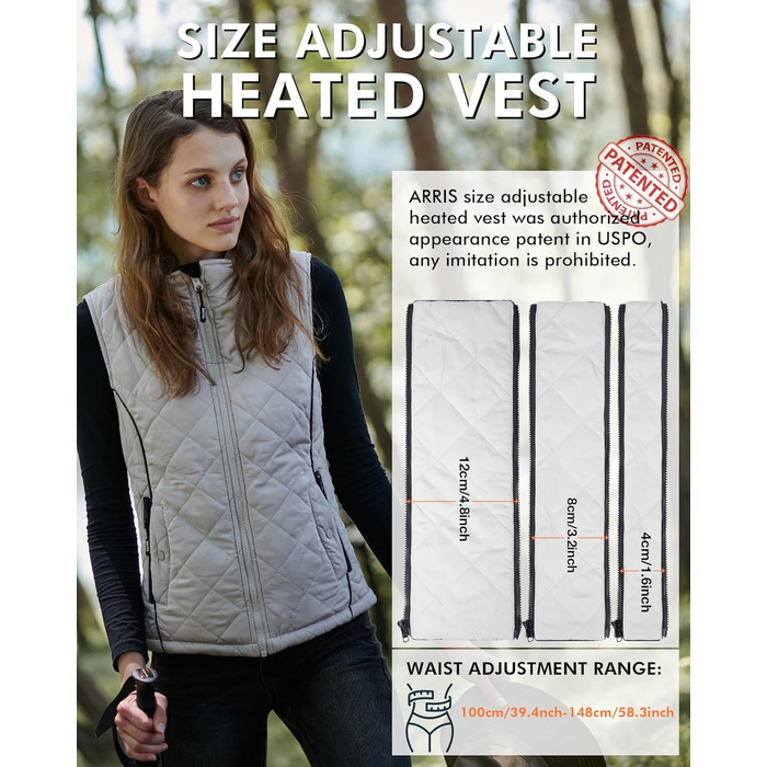 Електрична гріюча жилетка ARRIS, регульованого розміру, для активного відпочинку (кемпінг, походи, гольф), з акумулятором 7.4V