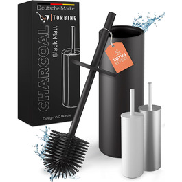 Торбінг Дизайн Туалетний Щітка з Нержавіючої Сталі - Якісна Щітка з Закритим Тримачем - Силіконова Щітка з Ефектом Лотоса - Сучасний Дизайн - Елегантні Кольори - Подовжений Рукоятка (Чорний Матовий Вугільний)