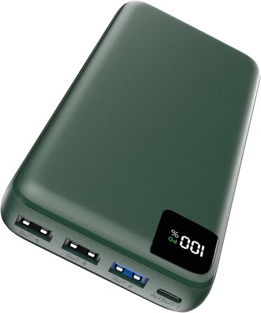 Power Bank Bilivein 27000mAh з LED дисплеєм: швидка зарядка 22,5W, PD/QC, USB-C, для телефонів та планшетів (зелений)