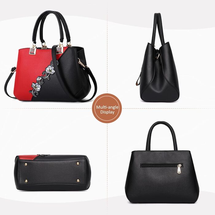 Сумка жіноча DIRRONA велика – сумка через плече та шопер з квітковою вишивкою та помпонами, червона. Для роботи, відпочинку, подорожей, офісу, вечірок та весіль