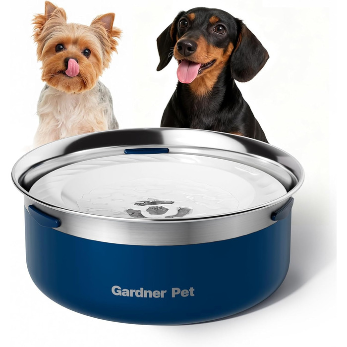Миска для води для собак Gardner Pet без облизування, нержавіюча сталь, проти протікання, запобігає ковтання, для великих собак, для дому та вулиці, (2L, блакитна)