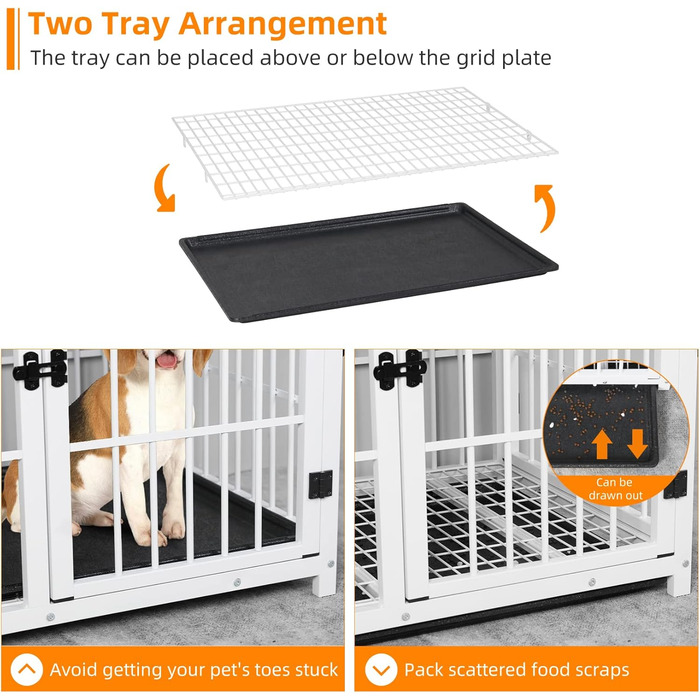 BingoPaw Клітка для собак Holz Indoor: Будинок для собак у стилі меблів з 3 дверима, знімний піддон, для малих собак та цуценят, 78x56x65 см, білий