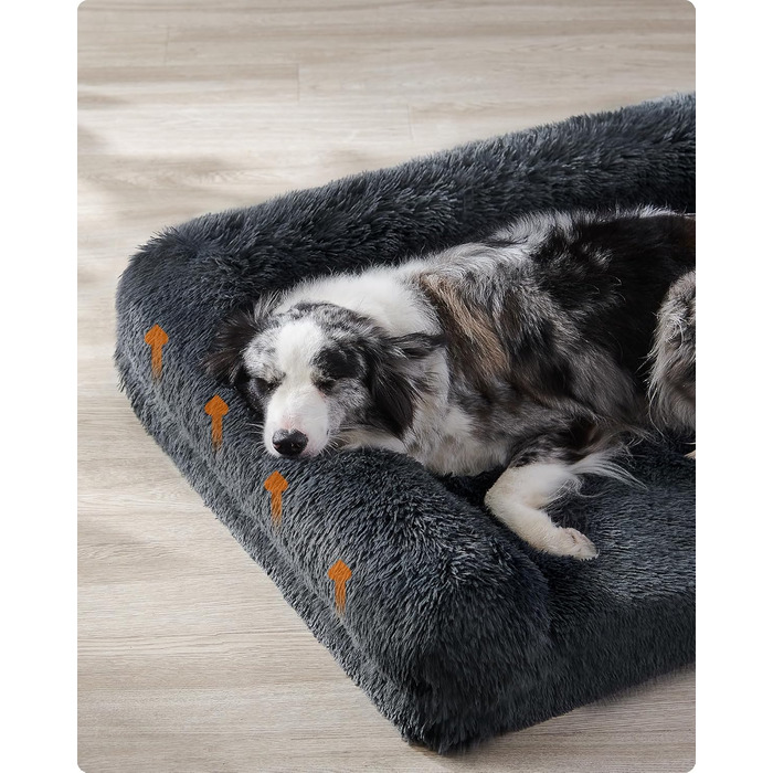 Feandrea FluffyHug Dog Bed, Dog Cushion Size XL, Dog Mat for Medium and Large Dogs, Dog Sofa with Ruffle Foam, Removable and Washable Cover, 106 x 80 x 23 cm, Ombré Grey PGW233G01 (XL (106 x 80 x 23 cm), dark grey)