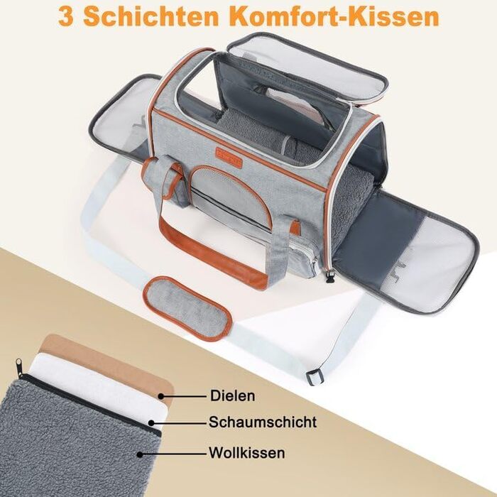 Транспортна сумка для котів та собак до 7 кг Demigreat, дихаюча переноска для середніх та маленьких тварин, сірого кольору (42x22x25CM)