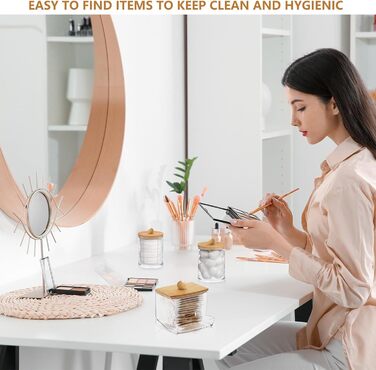 Контейнер для ватних паличок та дисків, акрил з бамбуковим кришками, прозорий. Організатор для макіяжу та ванної кімнати