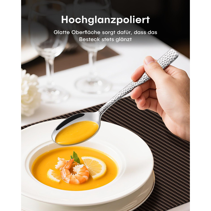 Набір столових приборів Honkku для 6 осіб, 30 предметів, чорний, з нержавіючої сталі, з обробленим ручним молотком, миється в посудомийній машині