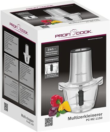 Подрібнювач ProfiCook PC-MZ 1150 з скляною чашею 1л, 2 ножі з нержавіючої сталі, 2 швидкості, функція кришення льоду