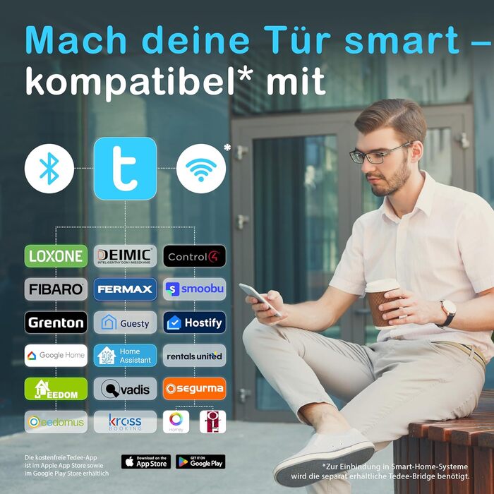 Розумний дверний замок tedee Lock GO, Bluetooth, керування через додаток, без заміни циліндра, для iPhone та Android, Smart Home, чорний, 58x65 мм
