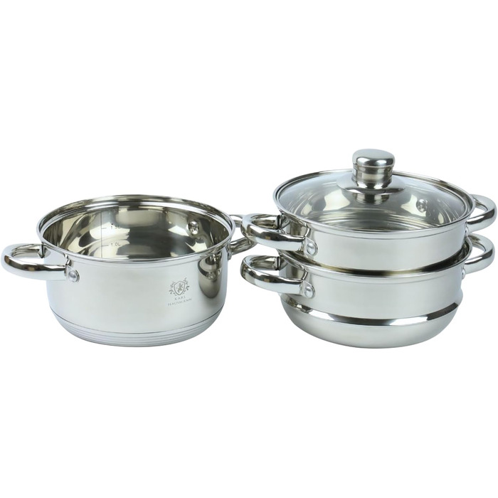 Пароварка Karl Hausmann 2.4L з нержавіючої сталі, 18 см, срібна. Ідеальна для приготування на пару, включає вставку для приготування картоплі та інших овочів. Підходить для індукційних плит.