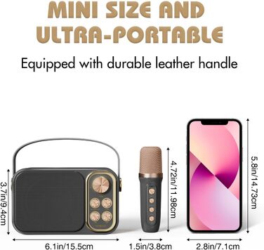 Караоке машина з 2 мікрофонами, портативна Bluetooth колонка для дітей та дорослих, 7 голосових ефектів, ідеально для вечірок та днів народжень (Чорний)