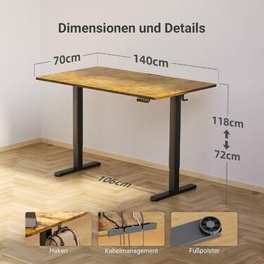 Claiks Electric Height Adjustable Desk 140x70cm - Standing Desk with Cable Management & Memory Function | Ergonomic White Home Office Desk