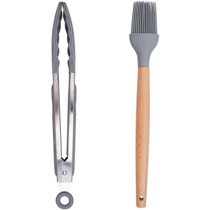 Набір кухонних аксесуарів Alpina 7 предметів з поворотним підставкою – кухонні інструменти, силіконовий набір посуду для кухні (сірий)