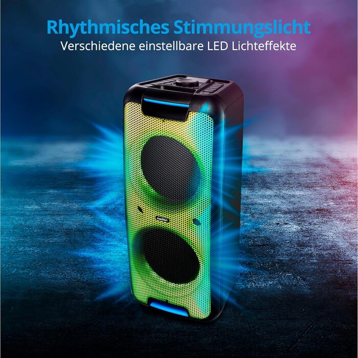 MEDION PE-1 Pure Partybox: портативна Bluetooth колонка з мікрофоном, світлові ефекти, караоке, AUX, USB, радіо (2 x 450 Вт)