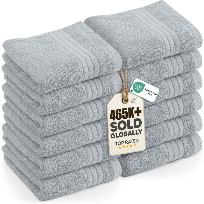 Набір м'яких махрових рушників для обличчя та тіла Utopia Towels, 30x30 см, 100% бавовна, сірий (12 шт)
