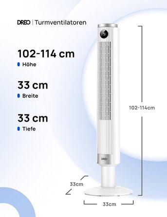 Вентилятор підлоговий DREO Smart 102-114 см з пультом, тихий DC-мотор, 9 режимів, 4 режими роботи, 90° осциляція, таймер 12 год для дому та офісу, білий