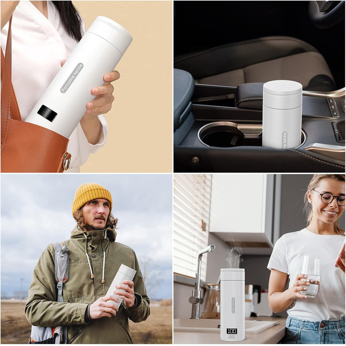 Flintronic Travel Electric Kettle, 380ML Mini Electric Kettle, 220 V / 300W Thermos Flask, 304 Stainless Steel Liner, Small Portable Electric Kettle with Automatic Shut-Off