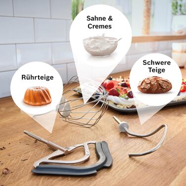 Bosch Kitchen Machine Series 4 MUM5XW20, stainless steel bowl 3.9 L, integrated scale, mixer 1.25 L, professional dough hook, snow sweeper, silicone beater, continuous slicer, 4 discs, 1000 W, white/silver white, 2 accessories, integrated scale