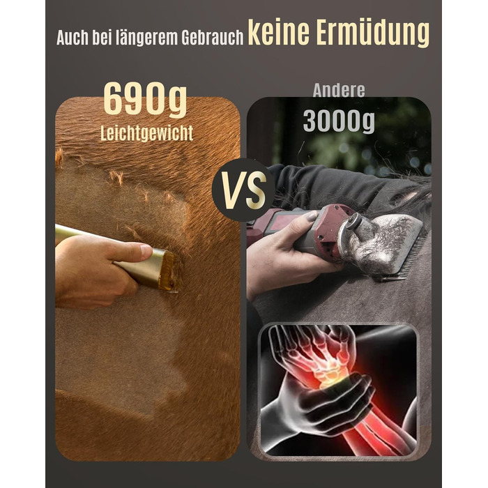 Машина для стрижки коней Oneisall бездротова, потужна, 7000 обертів, для густого та сплутаного волосся, чорна