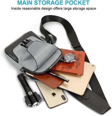 Чоловіча нагрудна сумка Brusttasche, Crossbody з USB-зарядкою, Оксфорд, водонепроникна, для спорту, роботи, подорожей (#6 A-grau)
