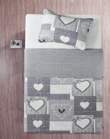 Комплект стеганих ковдр Brilliant Sunshine Grey Heart Love Patchwork (2 шт.) з наволочкою, двостороння покривало, м'яка легка ковдра, універсальна ковдра для двоспального ліжка, сірий колір