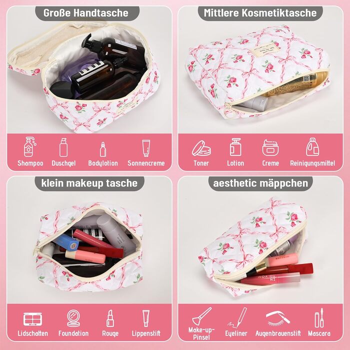 Набір косметичок з квітами для дівчаток, дамські культбагелі, степкова косметичка для макіяжу, бавовняний набір культбагелів, косметичка з бантиком рожевого кольору