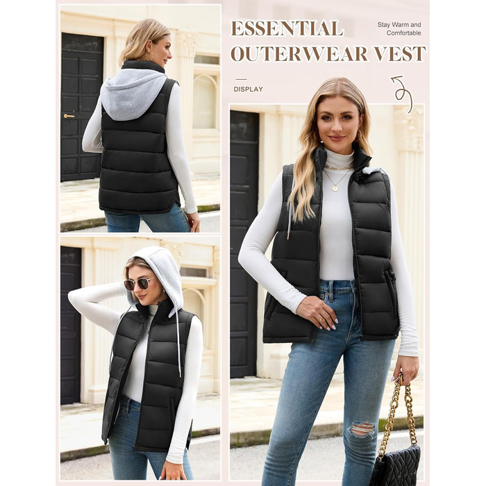 Чоловіча степкова жилетка Vancavoo з капюшоном, чорна, розмір S | З капюшоном, тепла, для відпочинку