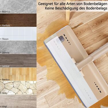 Набір для миття підлоги MASTERTOP з відром, моп з нержавіючою ручкою та 3 насадками, набір відра та мопа 2 в 1, плоский моп з функцією віджиму для ламінату, плитки (бежевий), комплект змінних насадок (3 шт.)