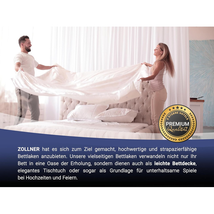 ZOLLNER 2-Piece Set of Sheets or Duvet Covers for Summer - Hotel Quality - Cotton - 240x290 cm in White - Without Elastic