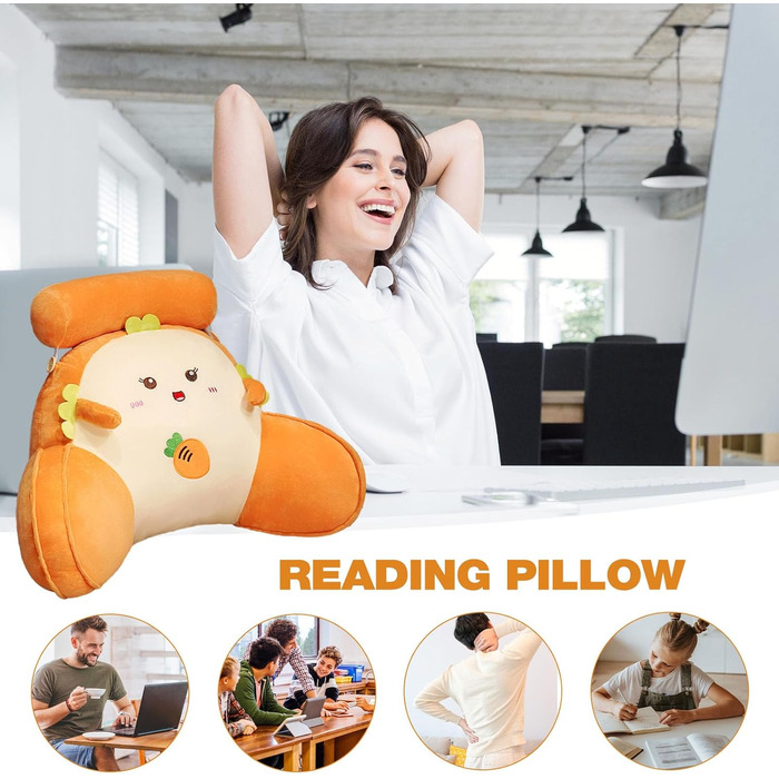 Подушка для спини з підлокітниками для ліжка, подушка для читання з знімною підтримкою шиї та підлокітниками - для читання, відпочинку та перегляду телевізора (60x35 см, F)