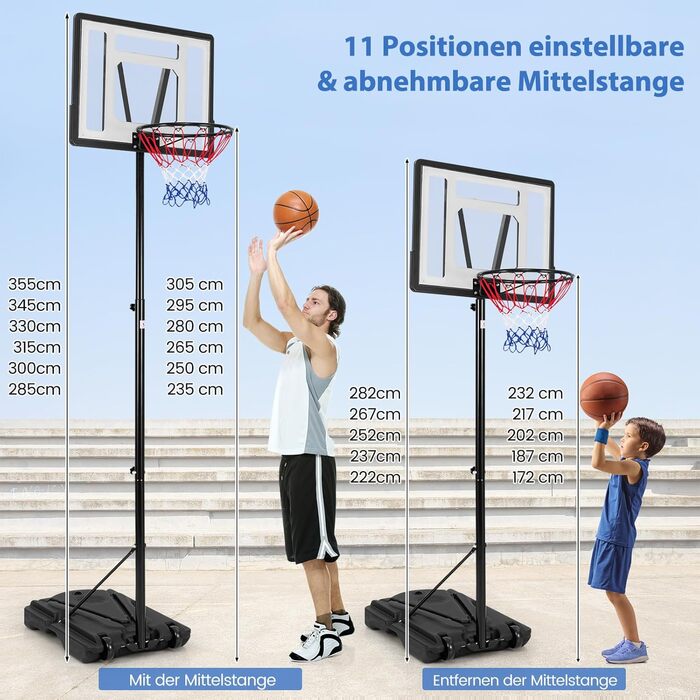 COSTWAY Adjustable Height Basketball Stand - Outdoor Basketball Hoop with Stand & Wheels - Mobile Basketball System with Ball Storage - for Kids & Adults (172-305cm)