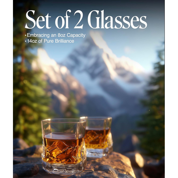 Набір склянок Everest Bourbon, 6 шт. у подарунковій коробці з тканиною, мотив: гори, стійкі до замерзання, 237 мл, вінтажні склянки для віскі, набір з 6 шт., подарунок для любителів віскі (червона подарункова коробка з тканиною, набір з 2)