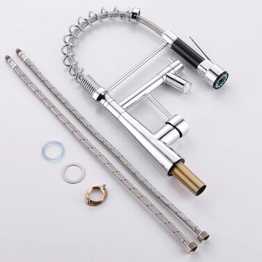 Змішувач кухонний LED Chrome з висувною лійкою, 360° обертання, 2 виходи, високий тиск