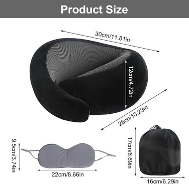 Подушка для шиї у подорожах: бамбукова, з маскою для очей, Memory Foam, для авто, поїздів, літака та офісу