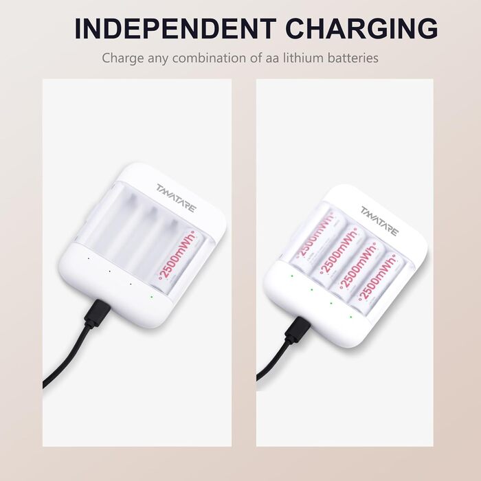 8 x Акумулятори Li-Ion AA з зарядним пристроєм, 1.5V, 2500 mAh, білі