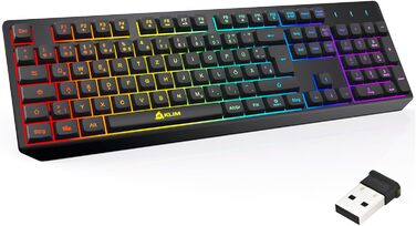 KLIM Chroma Wireless - Бездротова ігрова клавіатура QWERTZ DE з RGB підсвічуванням, тиха та ергономічна, довговічна та водовідштовхуюча - для PC, Mac, PS4, PS5 - Чорна