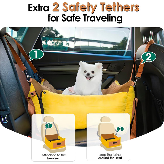 Small & Medium Dog Car Seat - Portable Pet Carrier with Extendable Bed, Washable Travel Dog Bed with Storage Pockets & Safety Belt - Green