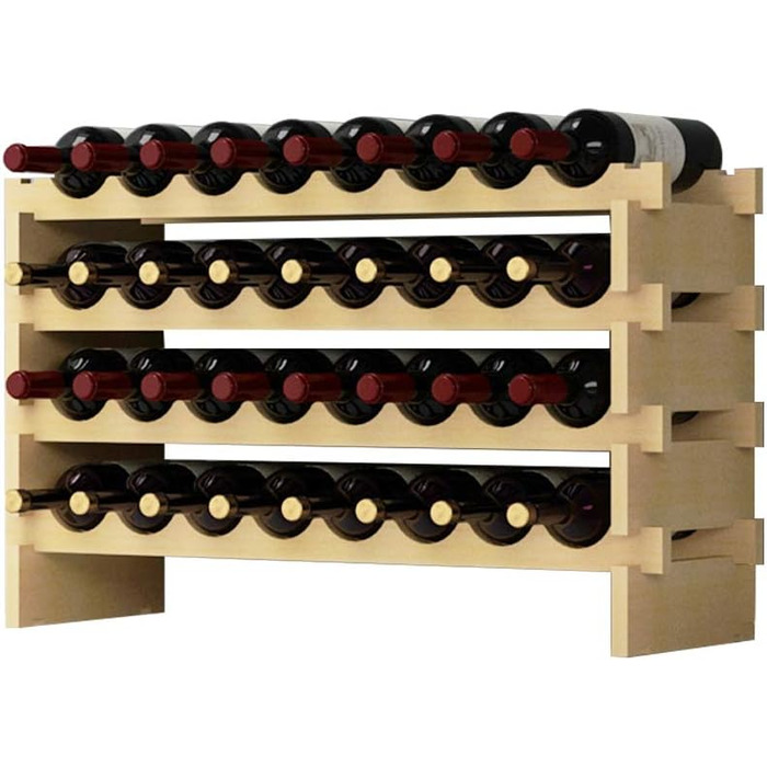 DlandHome Wine Rack Wood Stackable Wine Racks made of Wood with 4 Levels for 32 Bottles wine rack wood bottle rack for Bar, Kitchen, Dining Room 90x30x54cm